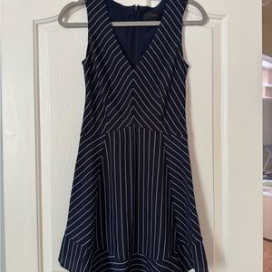J. Crew Navy and White Pinstripe V-Neck Fit & Flare Mini Dress